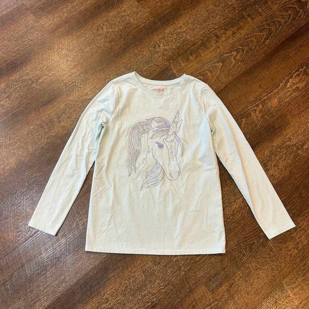 Cat & Jack Unicorn Graphic Long Sleeve Tee - Light Blue